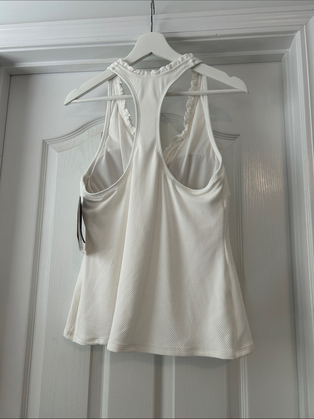 White Racer back Ruffle swim Tankini Top - Picture 2 of 3